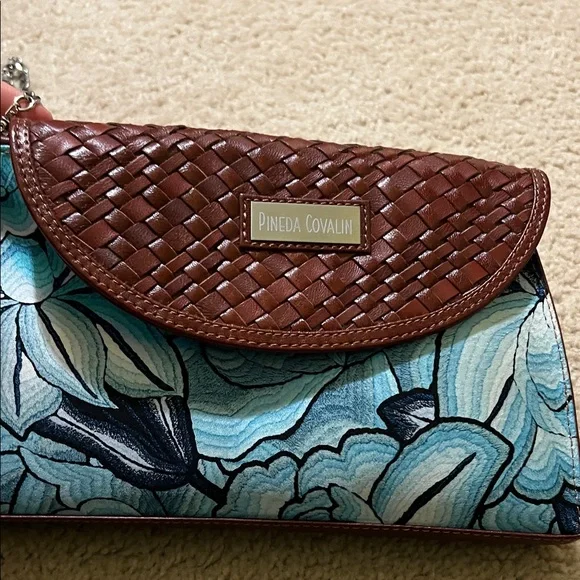 Pineda Covalin Blue and Brown Floral Crossbody Bag - Picture 2 of 8